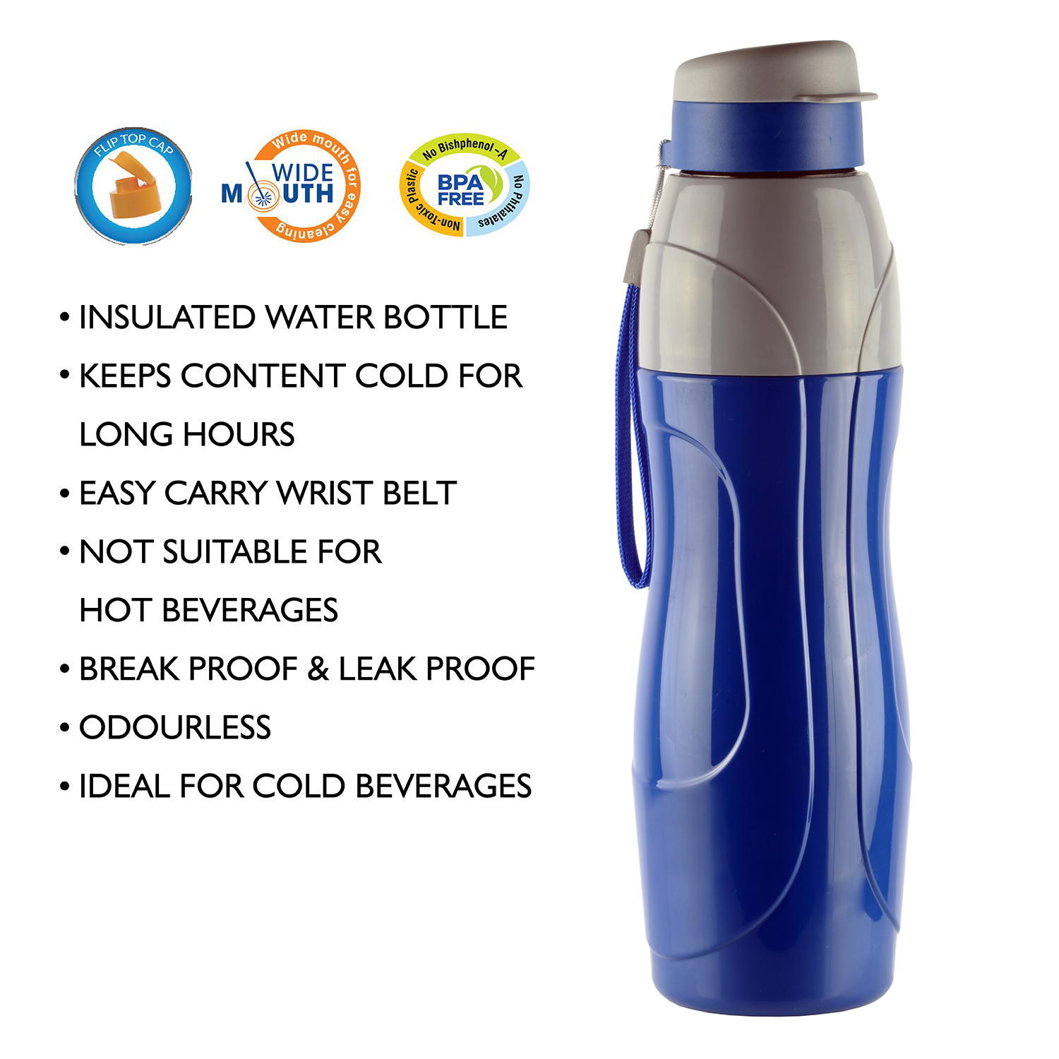 CELLO PURO SPORTS WATER BOTTLE STEEL INNER, 600ML, BLUE