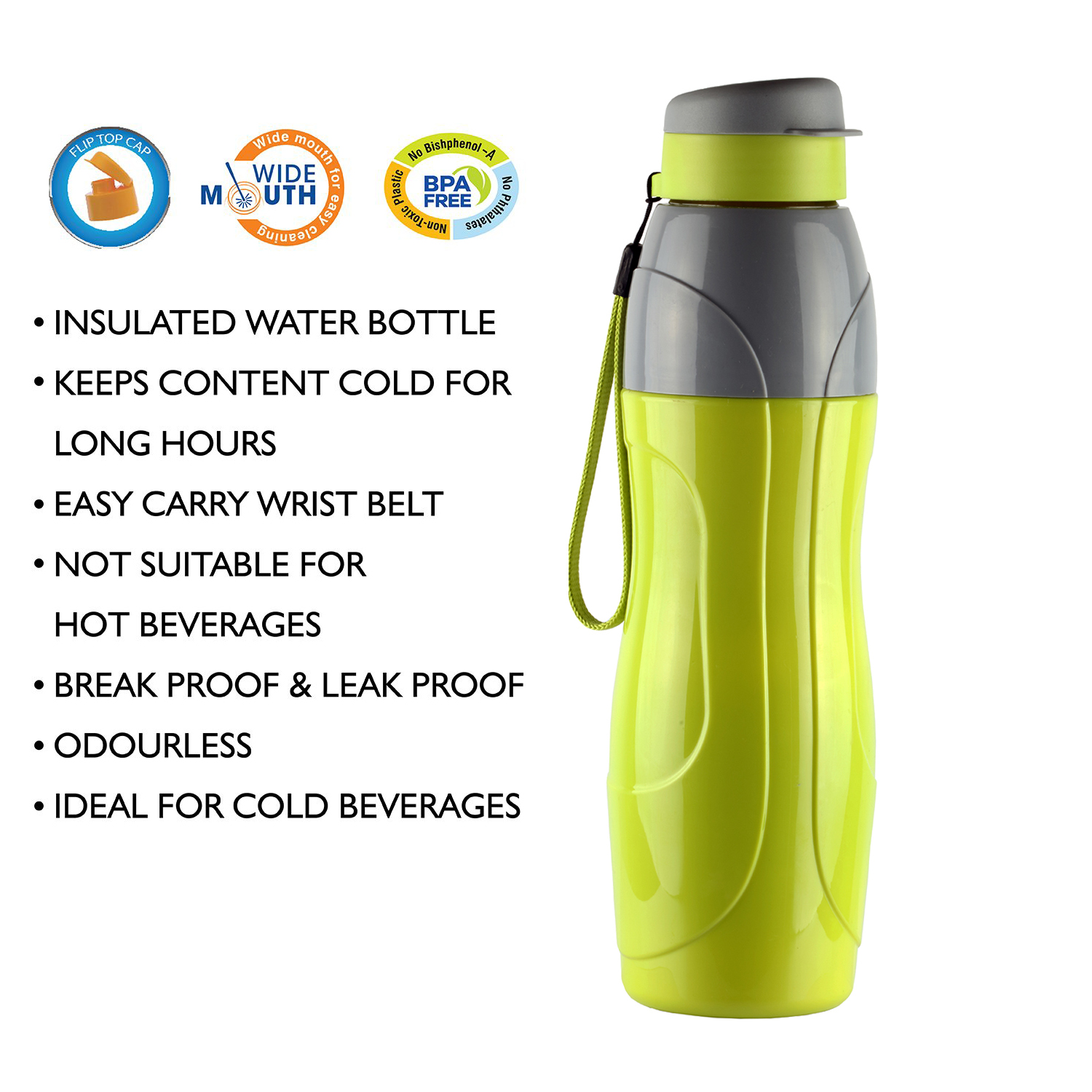 CELLO PURO SPORTS WATER BOTTLE STEEL INNER, 600ML, GREEN