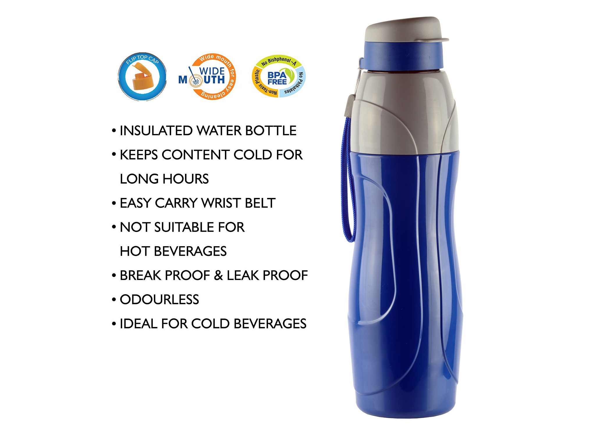 CELLO PURO SPORTS WATER BOTTLE STEEL INNER, 900ML, BLUE